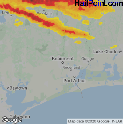 Hail Map for Beaumont TX Region on April 27 2023