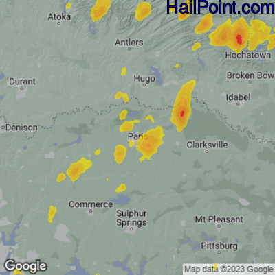 Hail Map for Paris, TX Region on May 7, 2023