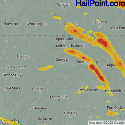 Hail Map for Spencer, IA Region on May 8, 2023