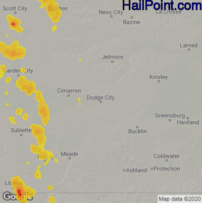 Hail Map for Dodge City, KS Region on May 31, 2023 