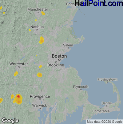 Hail Map for Boston, MA Region on June 2, 2023 