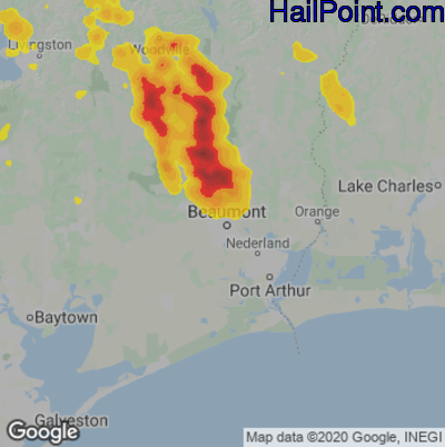 Hail Map for Beaumont TX Region on June 10 2023