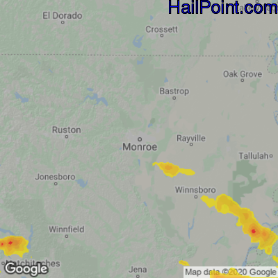 Hail Map for Monroe, LA Region on June 12, 2023 