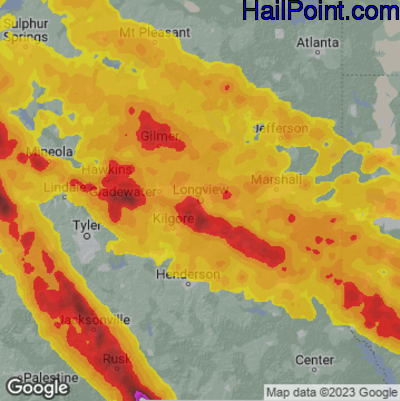 Hail Map for Long View, TX Region on June 16, 2023