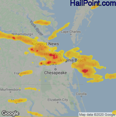 Hail Map for Norfolk, VA Region on June 16, 2023 