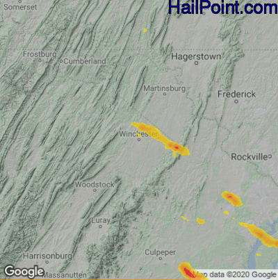 Hail Map for Winchester, VA Region on June 16, 2023 