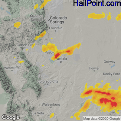 Hail Map for Pueblo, CO Region on June 16, 2023 