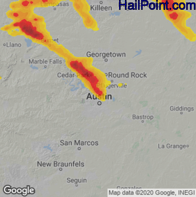 Hail Map for Austin, TX Region on June 16, 2023 