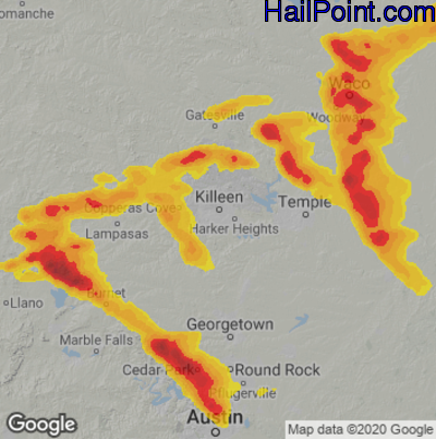 Hail Map for Killeen, TX Region on June 16, 2023 