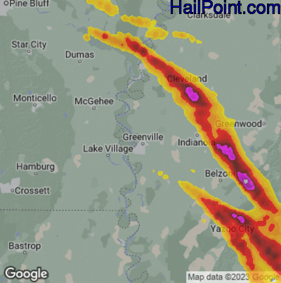 Hail Map for Greenville, MS Region on June 17, 2023