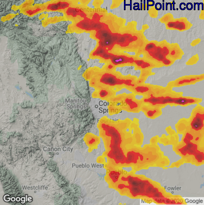 Hail Map for Colorado Springs, CO Region on June 21, 2023 