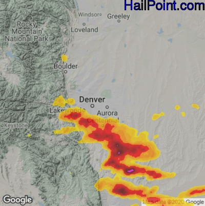 Hail Map for Denver, CO Region on June 22, 2023 