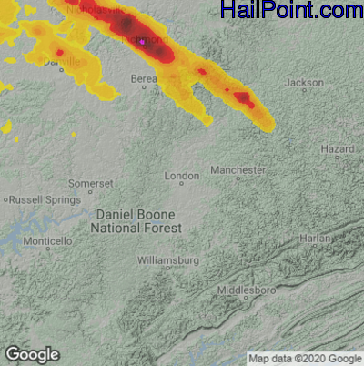 Hail Map for London, KY Region on June 26, 2023 