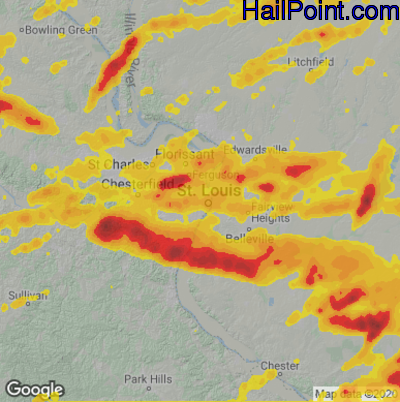 Hail Map for St. Louis, MO Region on June 30, 2023 