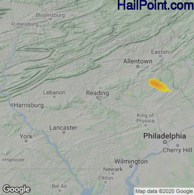 Hail Map for Reading, PA Region on July 10, 2023 