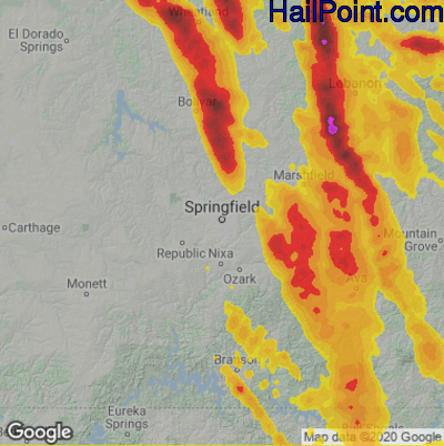 Hail Map for Springfield, MO Region on July 17, 2023 