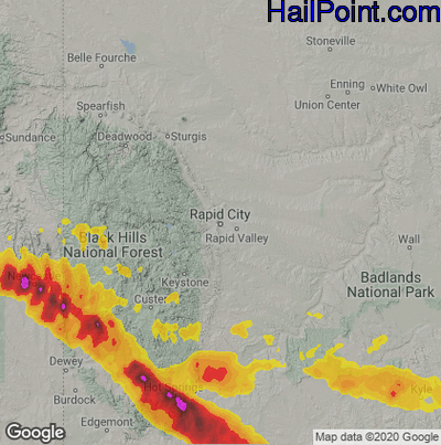 Hail Map for Rapid City, SD Region on July 18, 2023 