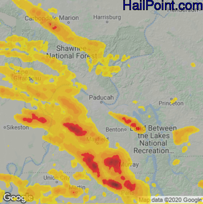 Hail Map for Paducah, KY Region on July 18, 2023