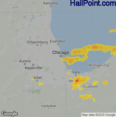 Hail Map for Chicago, IL Region on July 28, 2023 