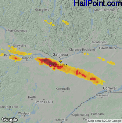 Hail Map for Ottowa, Can Region on July 28, 2023 