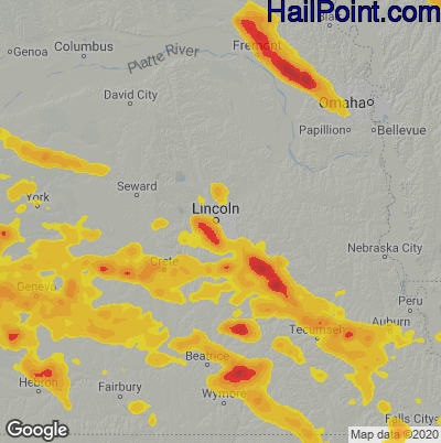 Hail Map for Lincoln NE Region on July 28 2023