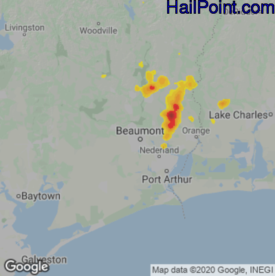 Hail Map for Beaumont TX Region on August 1 2023