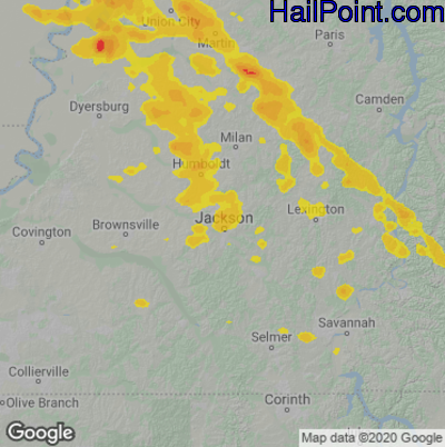 Hail Map for Jackson, TN Region on August 4, 2023 