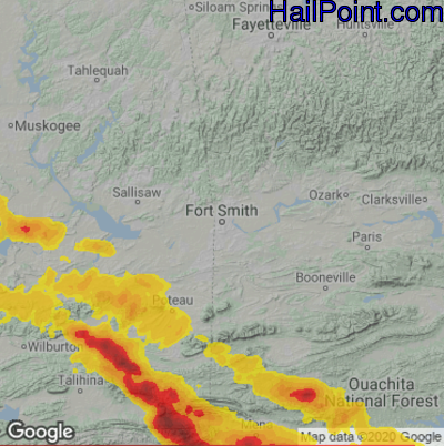 Hail Map for Forth Smith, AR Region on August 8, 2023