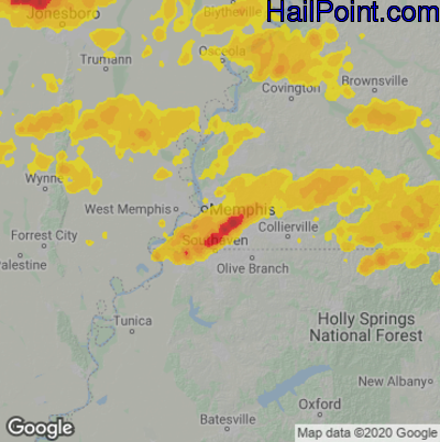 Hail Map for Memphis, TN Region on August 9, 2023