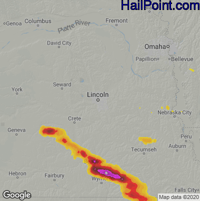 Hail Map for Lincoln NE Region on August 11 2023