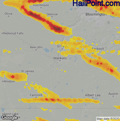 Hail Map for Mankato, MN Region on August 11, 2023