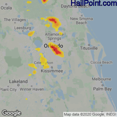 Hail Map for Orlando, FL Region on September 11, 2023 