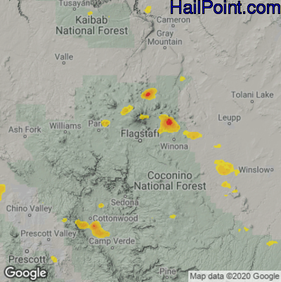 Hail Map for Flagstaff,AZ Region on September 13, 2023 