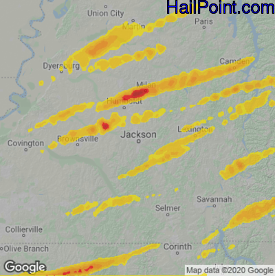 Hail Map for Jackson, TN Region on December 9, 2023 