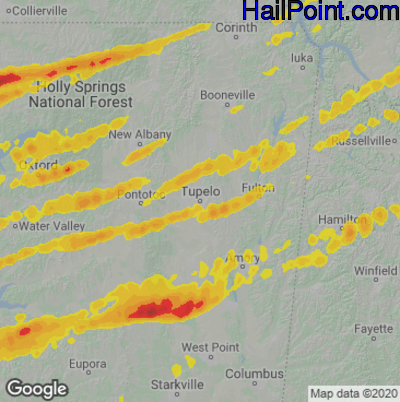 Hail Map for Tupelo, MS Region on December 9, 2023 