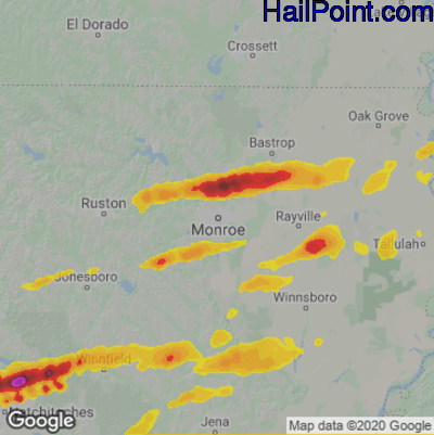 Hail Map for Monroe, LA Region on December 9, 2023 