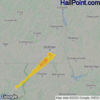 Hail Map for Dothan, AL Region on January 9, 2024