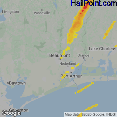 Hail Map for Beaumont TX Region on January 26 2024