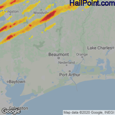 Hail Map for Beaumont TX Region on February 11 2024