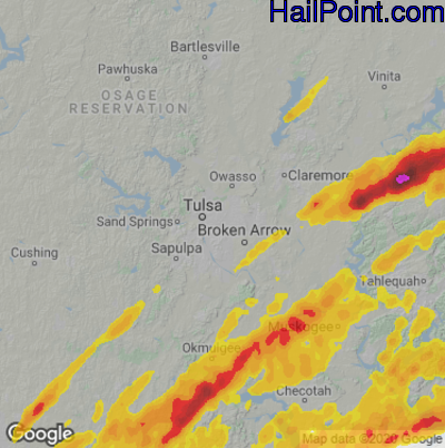 Hail Map for Tulsa, OK Region on March 14, 2024 