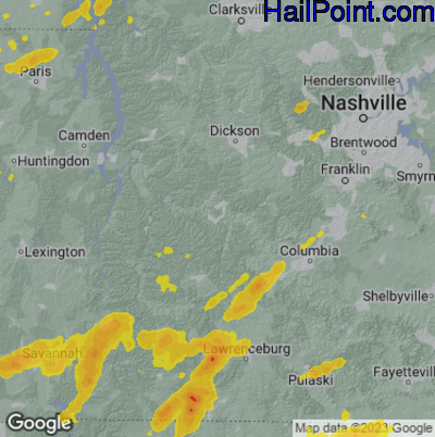 Hail Map for Centerville, TN Region on March 15, 2024 