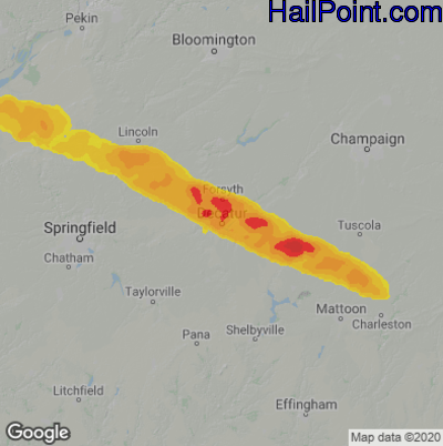 Hail Map for Decatur, IL Region on March 31, 2024 