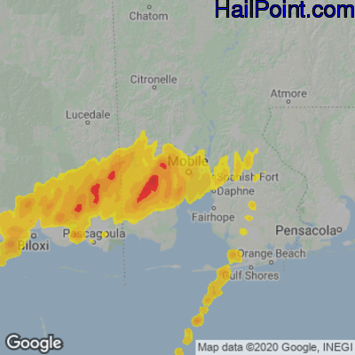 Hail Map for Mobile, AL Region on April 10, 2024 