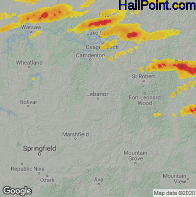 Hail Map for Lebanon, MO Region on April 18, 2024 