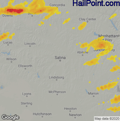 Hail Map for Salina, KS Region on April 25, 2024 