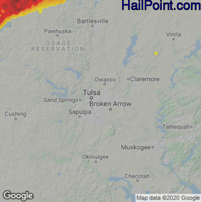 Hail Map for Tulsa, OK Region on April 27, 2024 