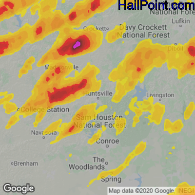 Hail Map for Huntsville, TX Region on April 28, 2024