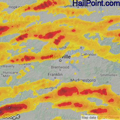 Hail Map for Nashville, TN Region on May 8, 2024 