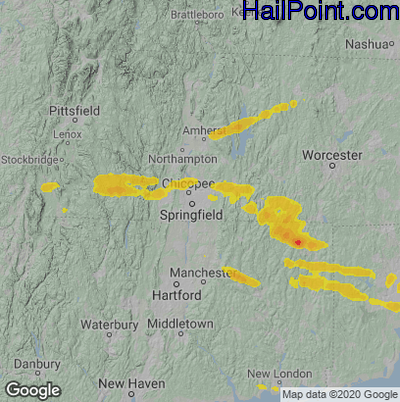 Hail Map for Springfield, MA Region on May 8, 2024 