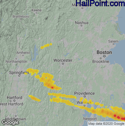 Hail Map for Worcester, MA Region on May 8, 2024 